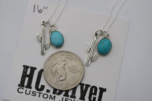Large Turquoise Cactus Charm Necklace