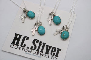 Small Turquoise Cactus Charm Necklace