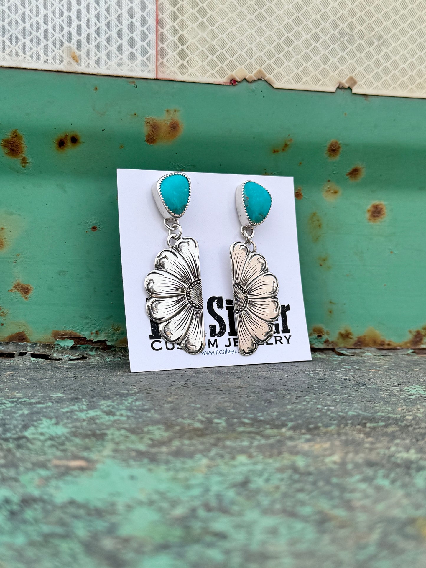 Turquoise Half Flower Earrings #1