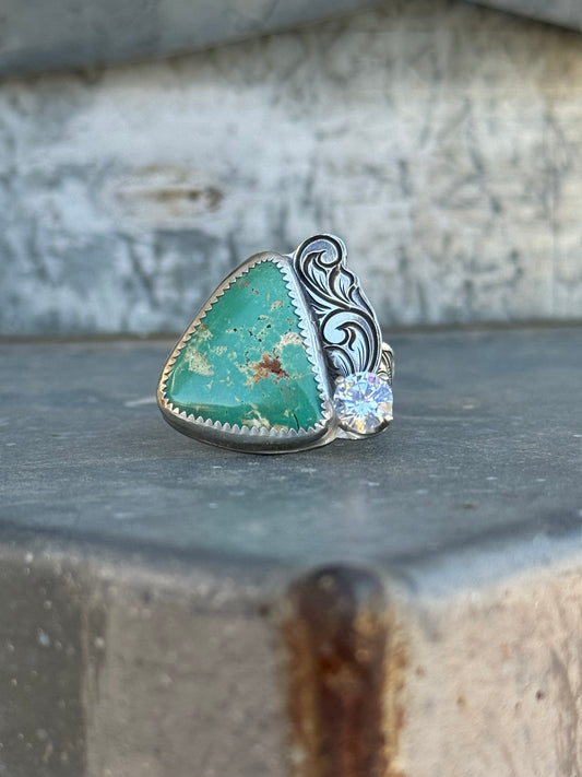 Turquoise Engraved CZ Ring