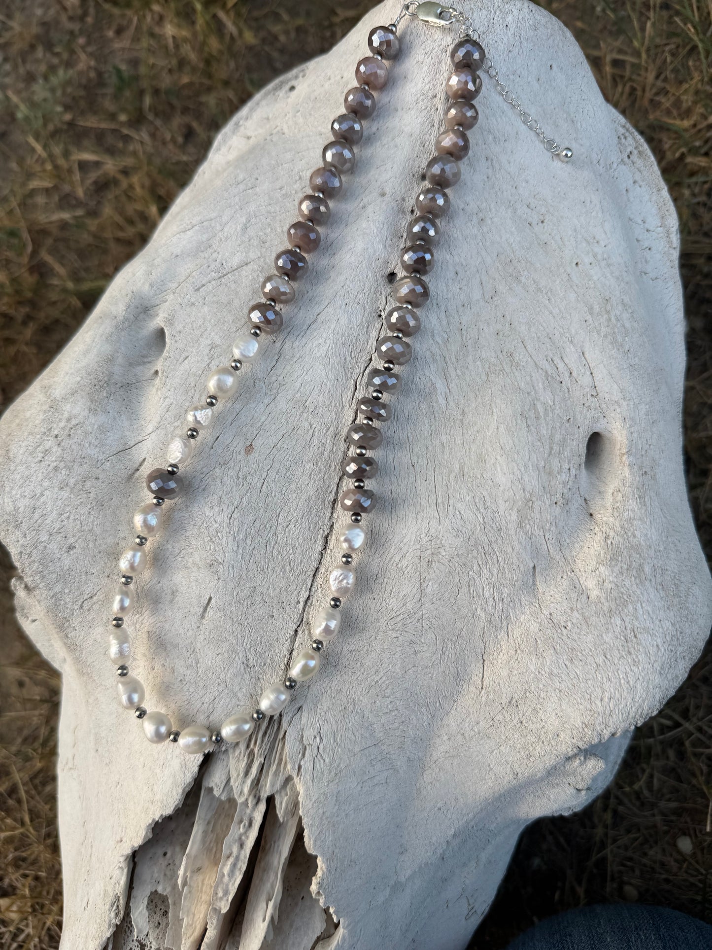 Philippians 4:13 Moonstone and Pearl Necklace