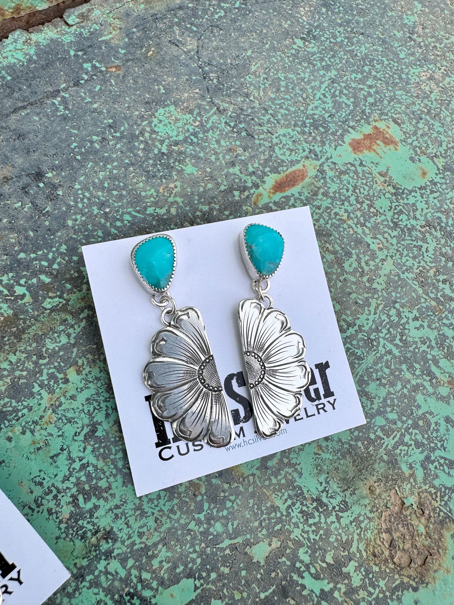 Turquoise Half Flower Earrings #1