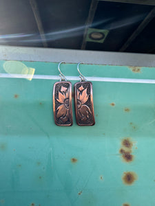 Copper Flower Earrings Beaded Background