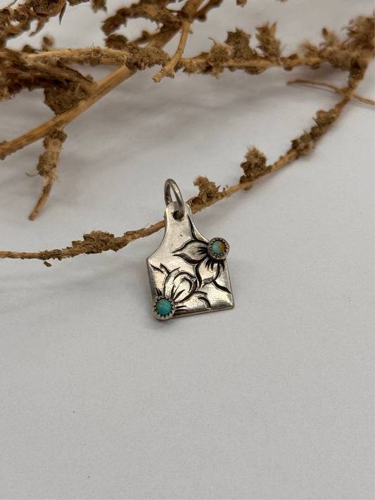 Mini Flower and Turquoise Cattle Tag