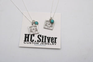Small Square Zia and Turquoise Charm Necklace