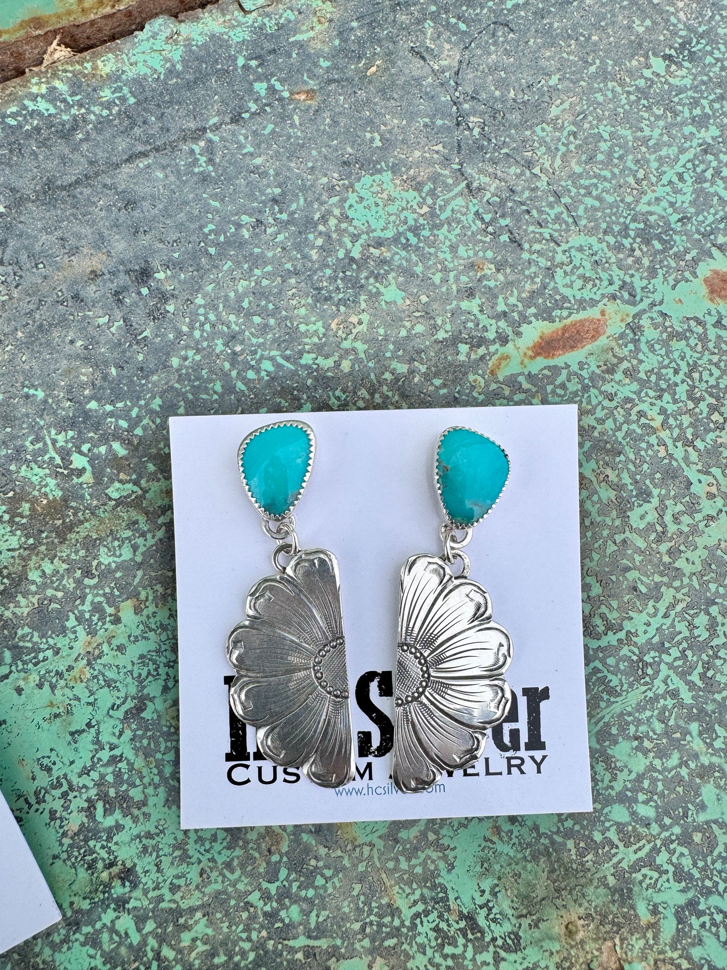 Turquoise Half Flower Earrings #1