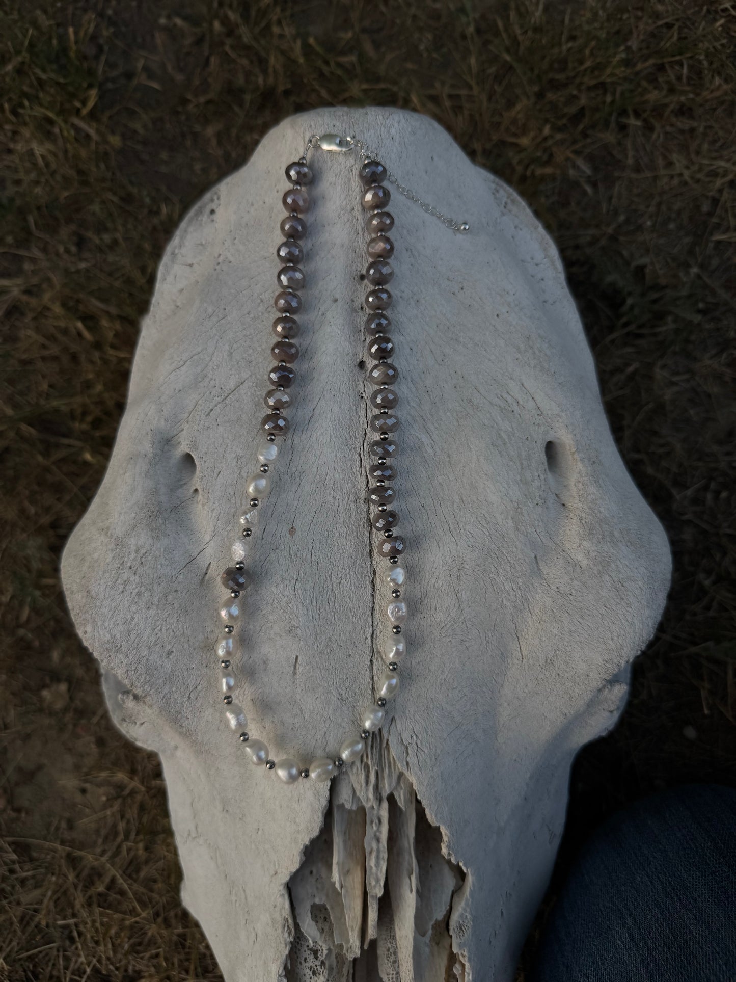Philippians 4:13 Moonstone and Pearl Necklace