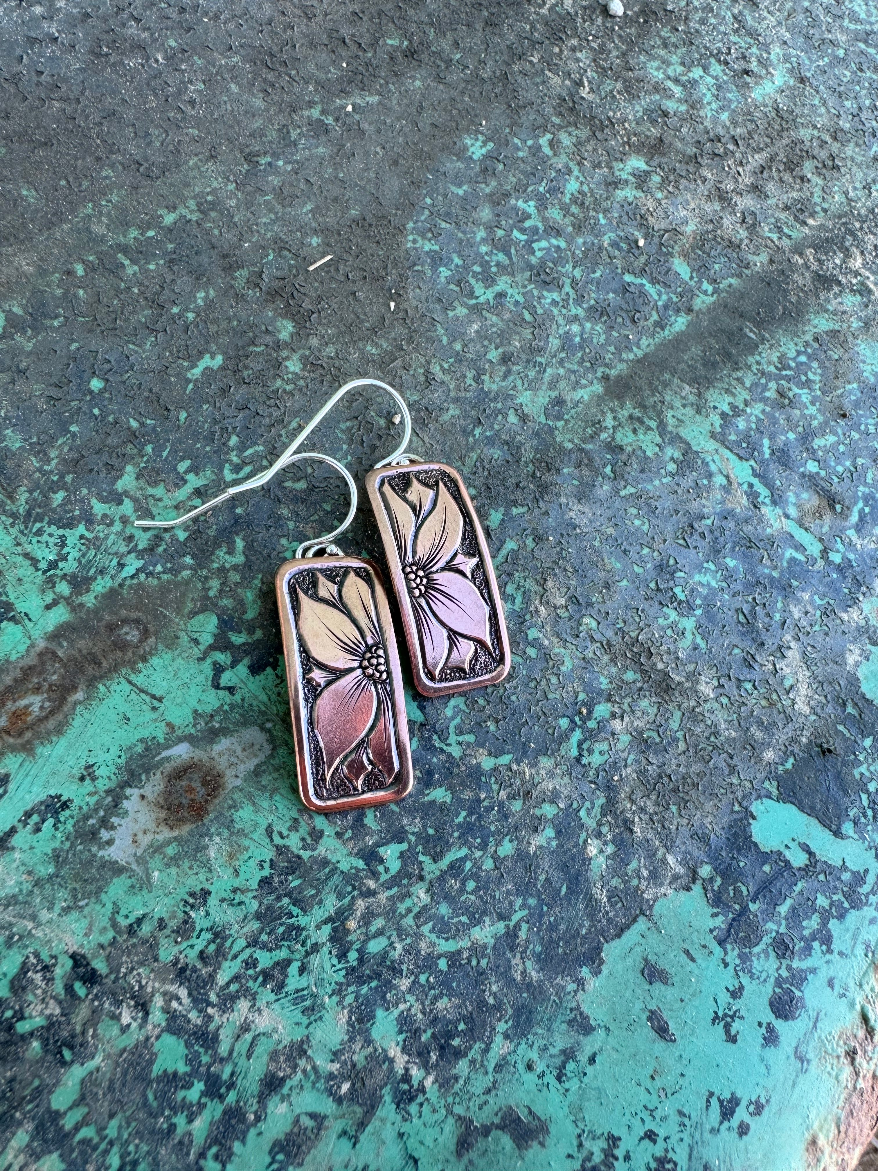 Copper Flower Earrings #2