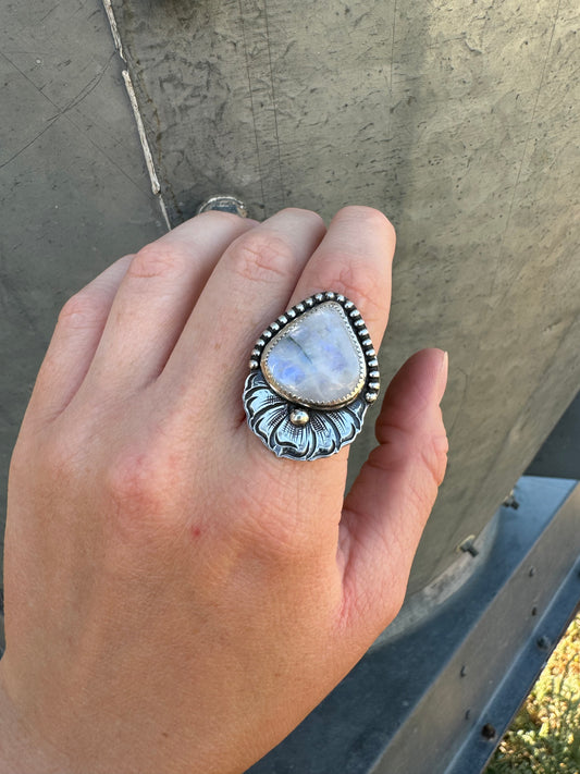 Moonstone Flower Ring