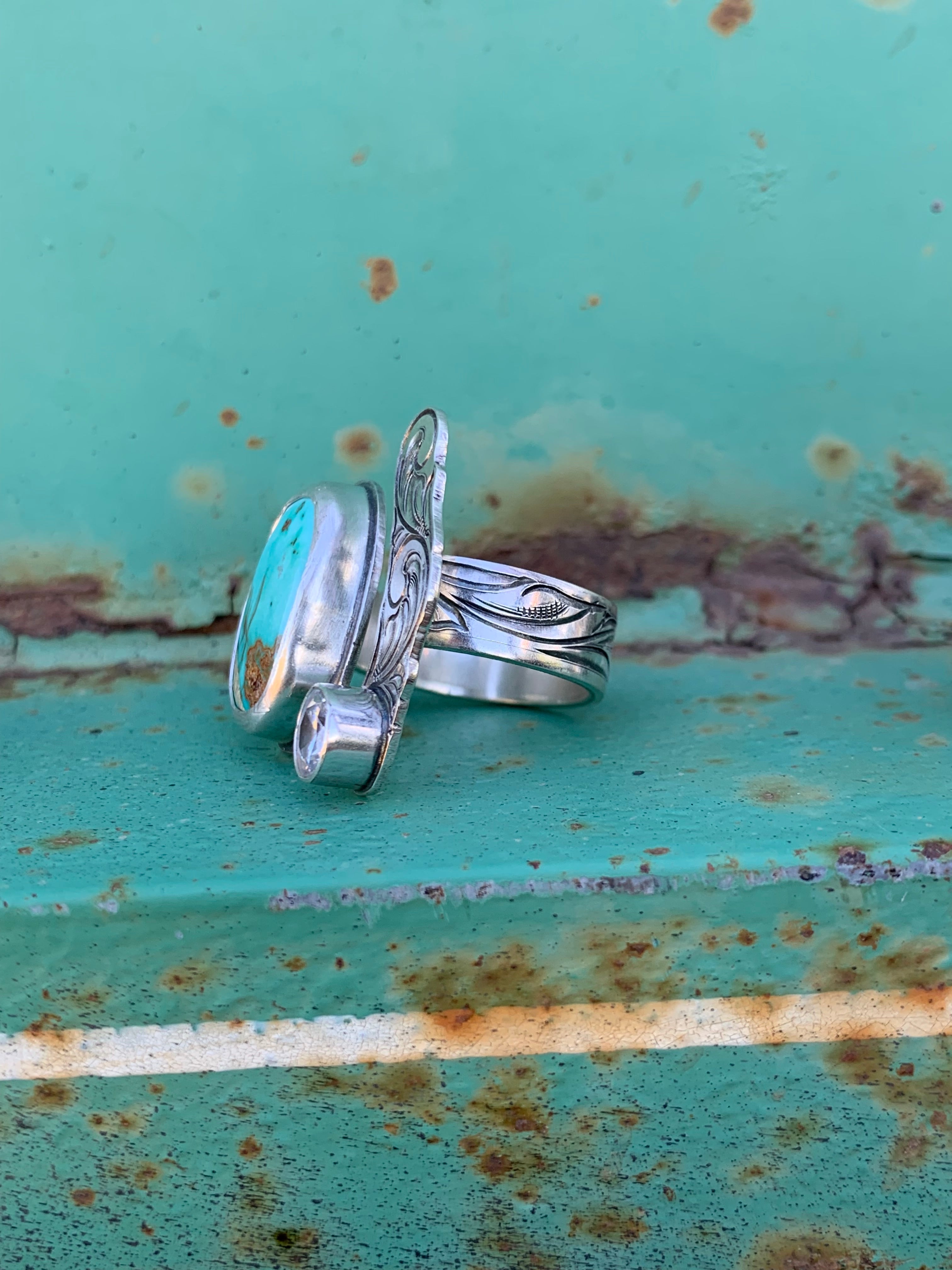 Turquoise and CZ Open Face Ring