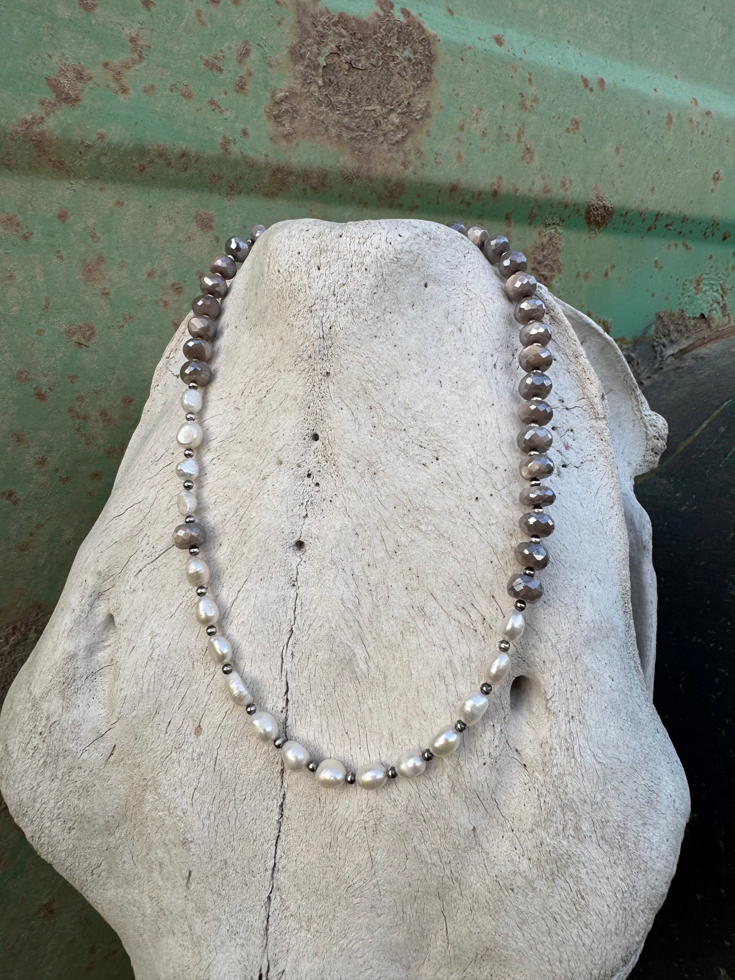 Philippians 4:13 Moonstone and Pearl Necklace