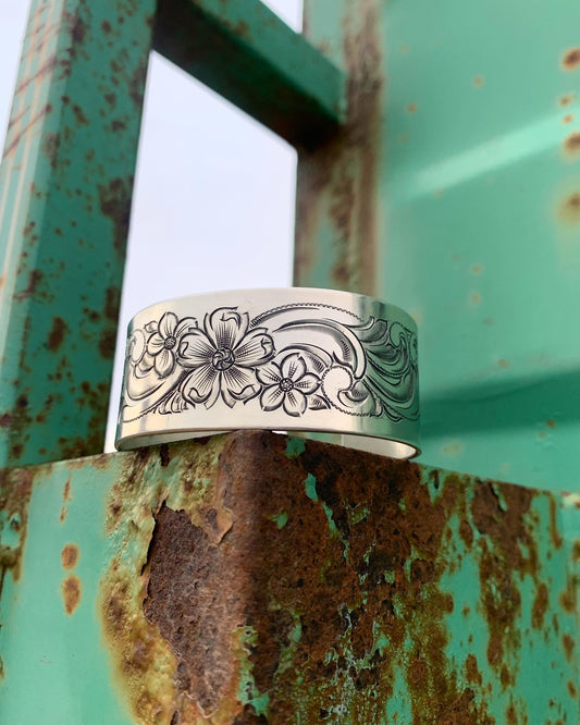 Triple Flower Engraved Cuff