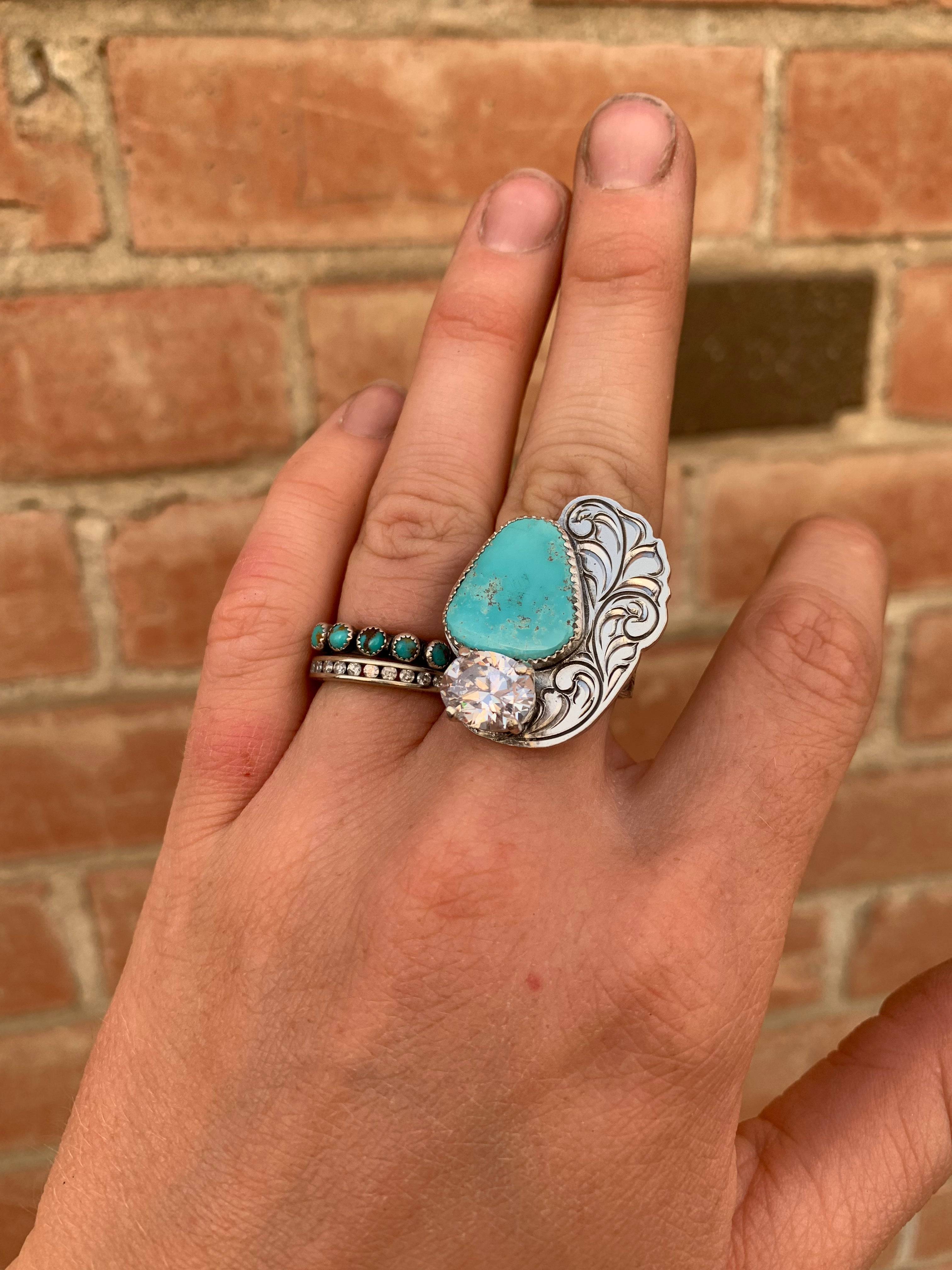 Turquoise and CZ Ring