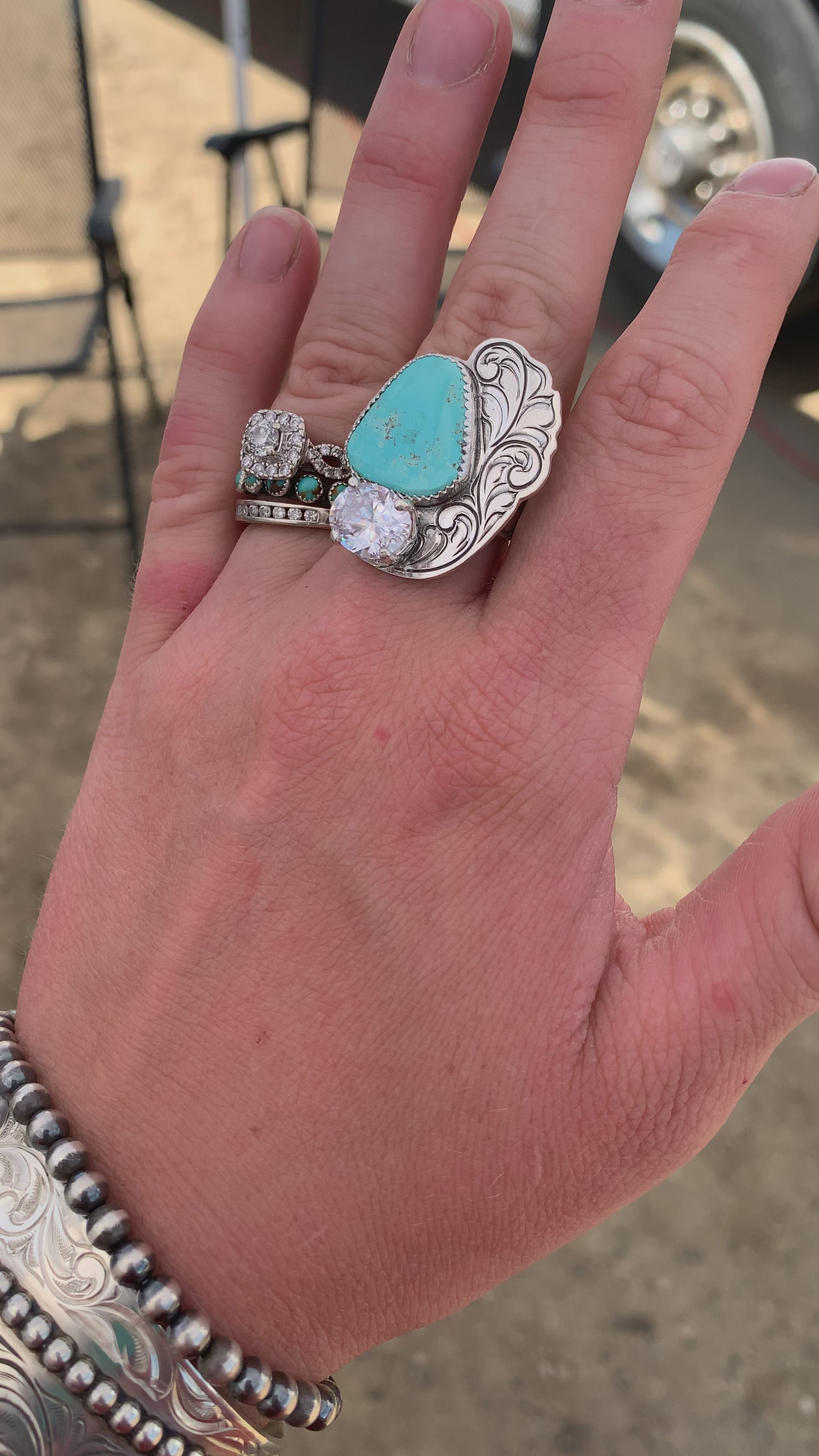 Turquoise and CZ Ring